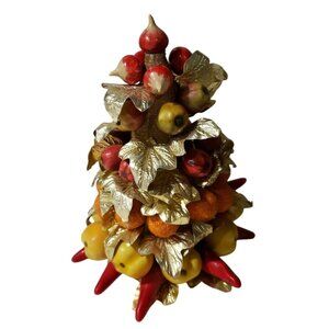 Mid-Century Gold Leaf & Fruit Tabletop Tree Decoration